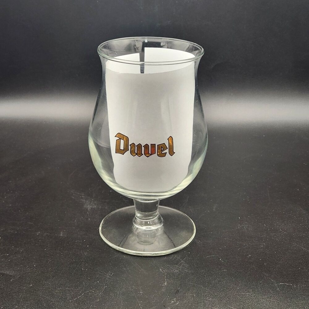 Duvel Tulip Shape Beer Glass 0.5L Clear Glass Gold Lettering Logo on Bottom 6.5"